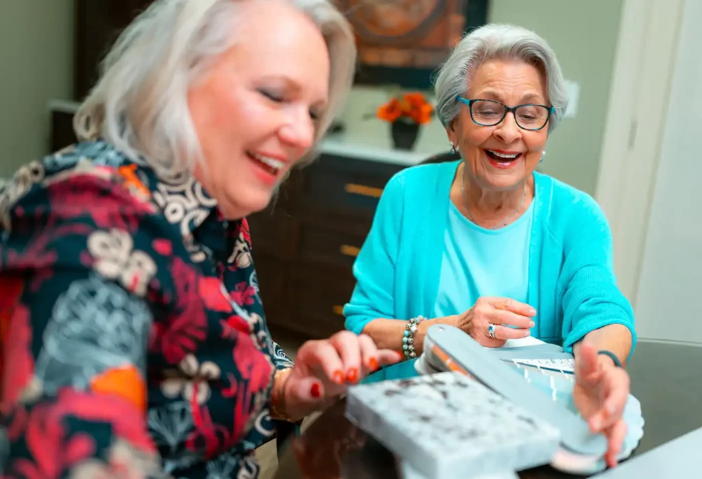 women looking at swatches